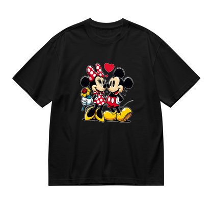 Sweet Mickey & Minnie Couple Romantic Heart Plus Size Women Printed T-Shirt