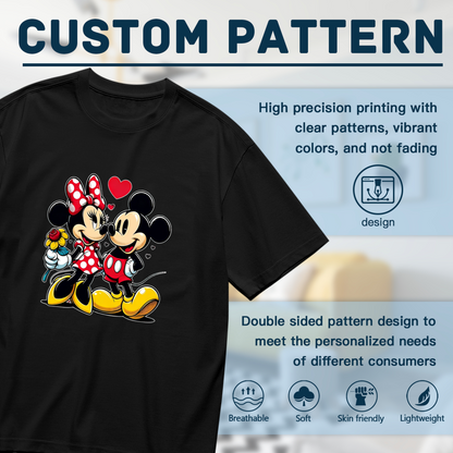 Sweet Mickey & Minnie Couple Romantic Heart Plus Size Women Printed T-Shirt
