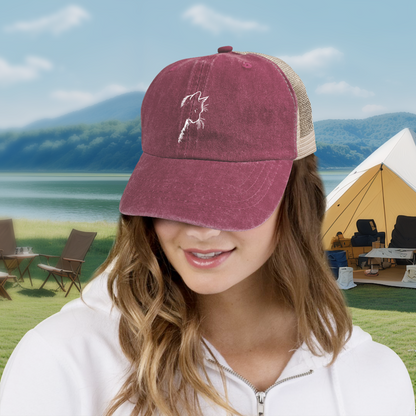 Minimal Cat Outline Maroon Washed Trucker Hat Cute Kitten Lover Mesh Back Cap