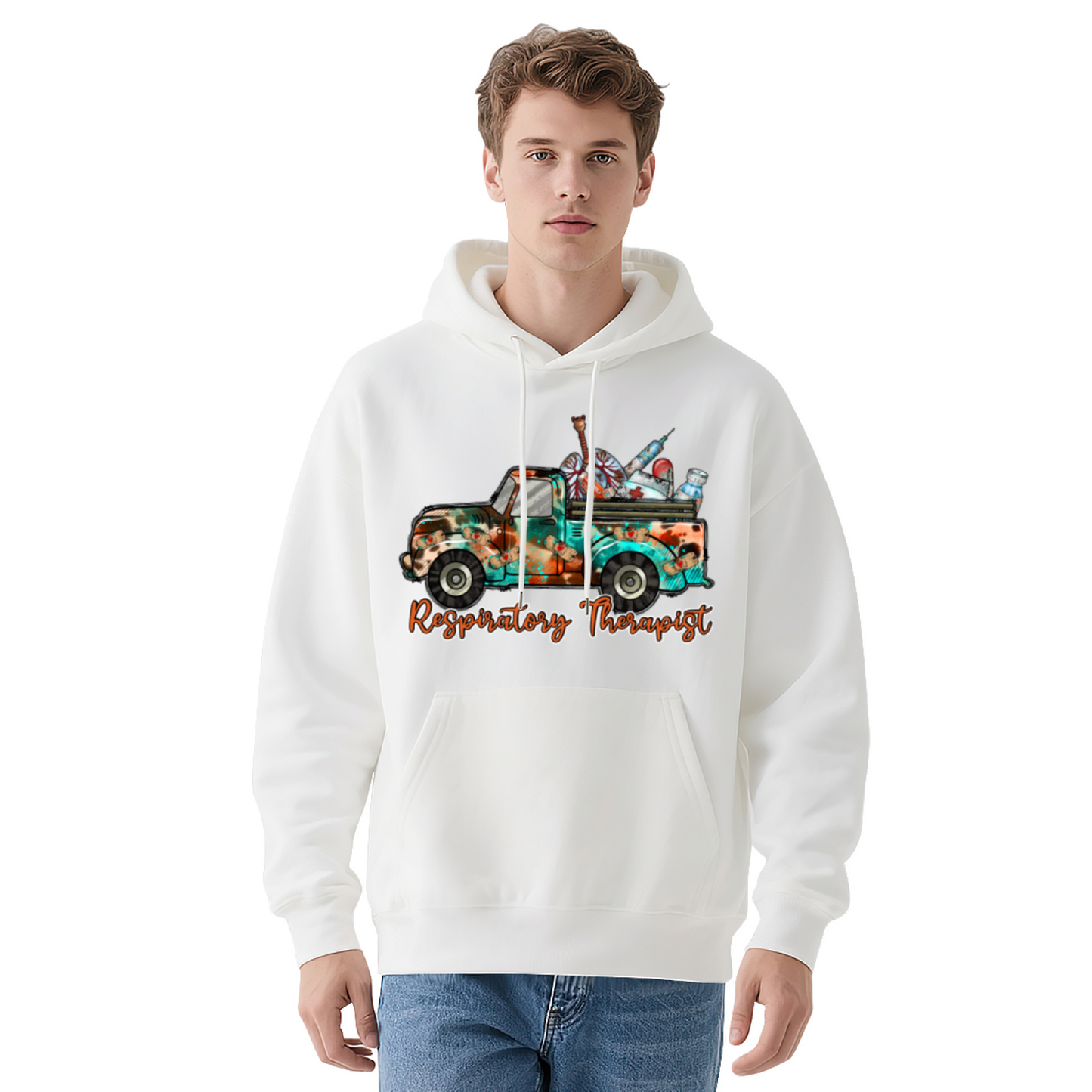 Respiratory Therapist Vintage Truck White Hoodie, Medical Worker Soft Comfort Top