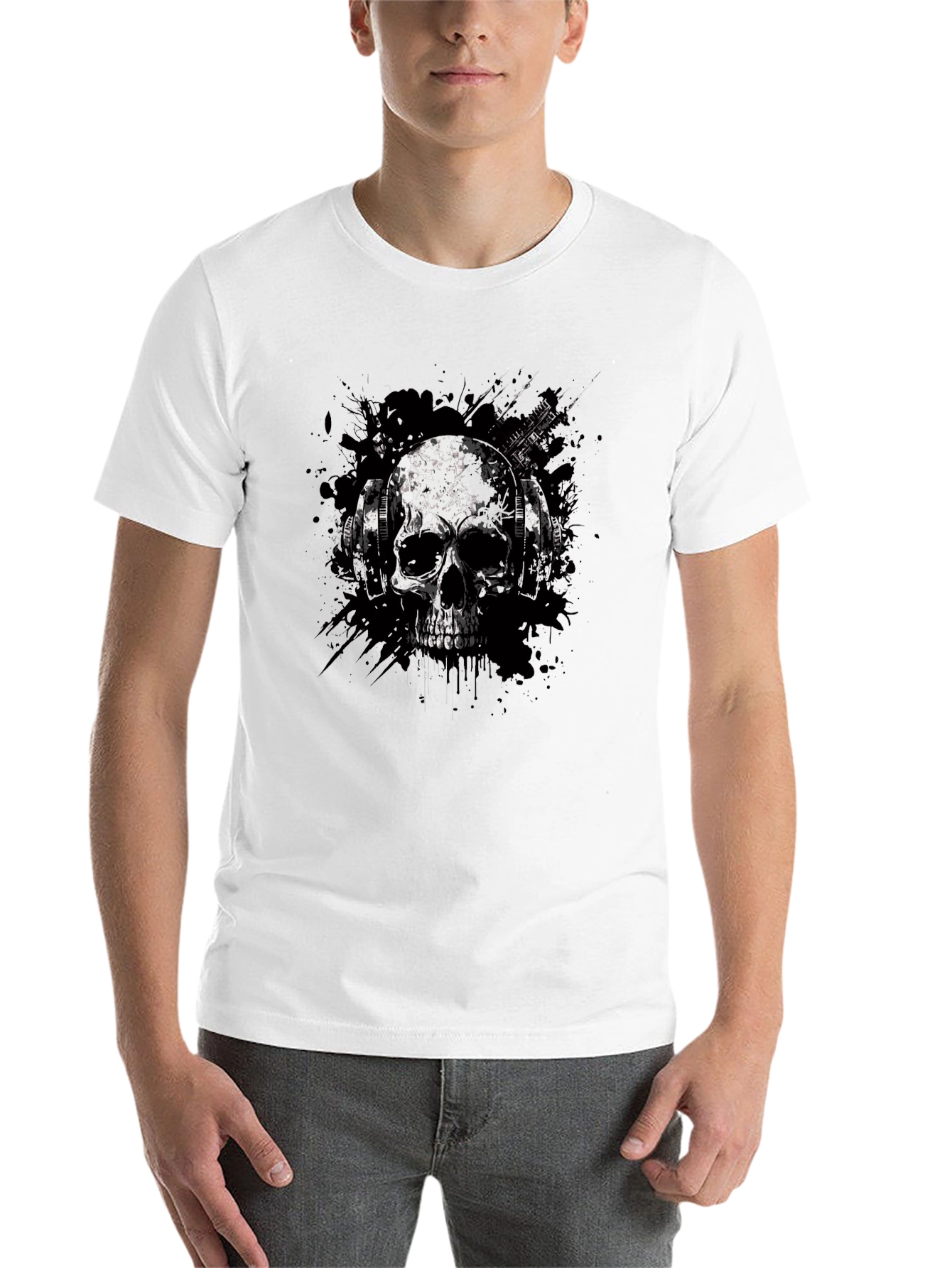 Skull & Headphones Graphic Tee - Edgy Style