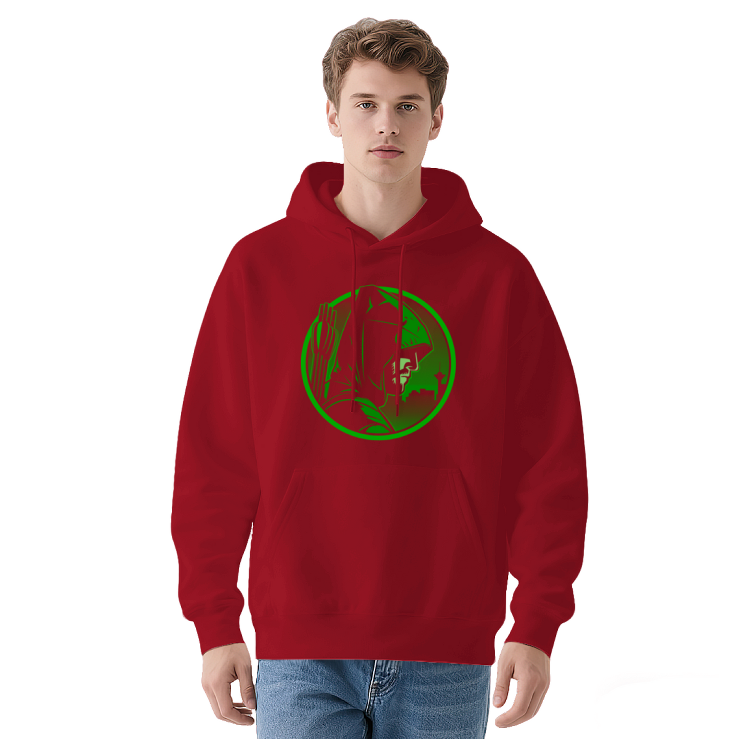 Green Arrow Superhero Minimal White Hoodie, All-Match Comfort Casual Hooded Top