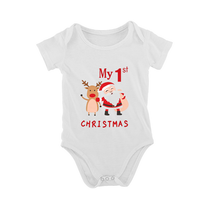 My 1st Christmas Cute Santa & Reindeer Baby Onesie | Holiday Newborn Outfit