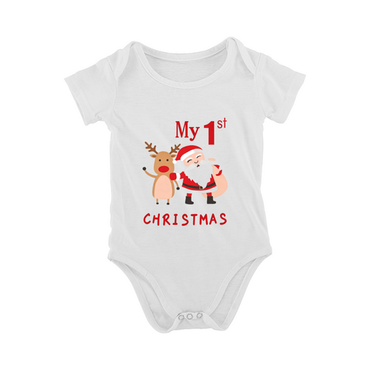 My 1st Christmas Cute Santa & Reindeer Baby Onesie | Holiday Newborn Outfit