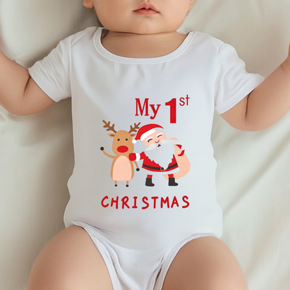 My 1st Christmas Cute Santa & Reindeer Baby Onesie | Holiday Newborn Outfit
