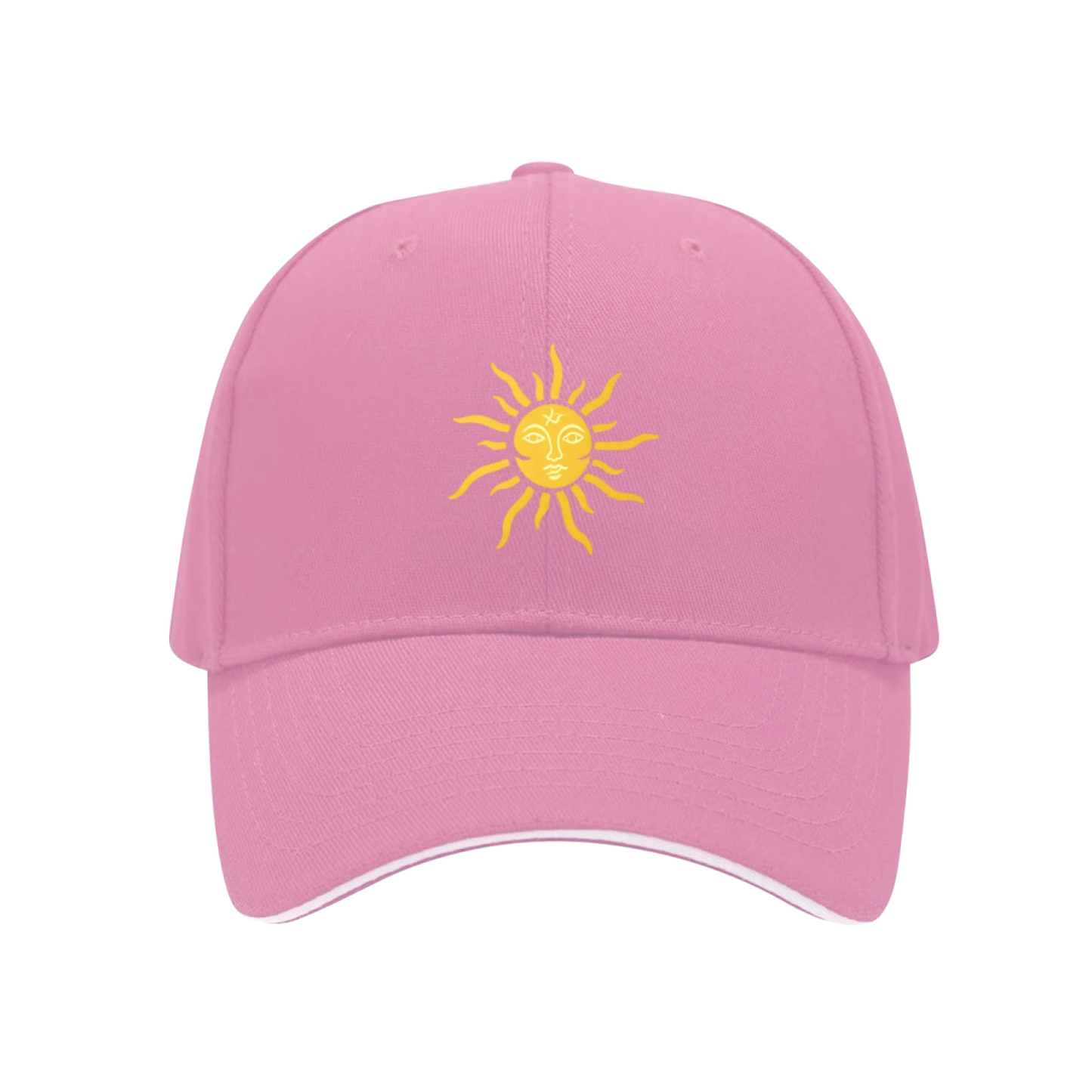 Vintage Face Sun Print Pink Sandwich Baseball Cap, Retro Bohemian Sun Hat
