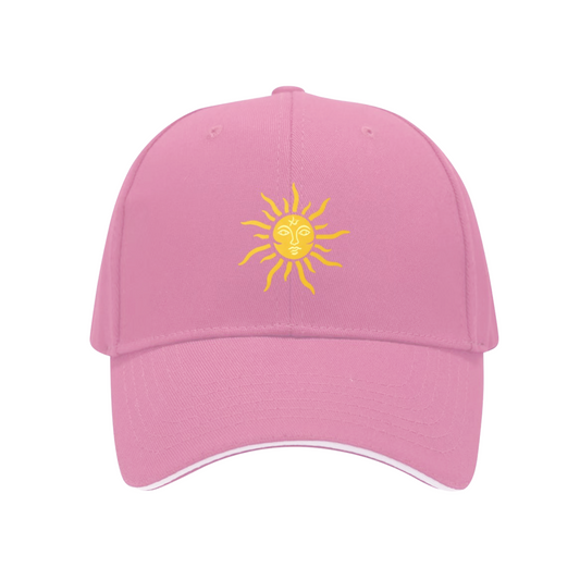 Vintage Face Sun Print Pink Sandwich Baseball Cap, Retro Bohemian Sun Hat