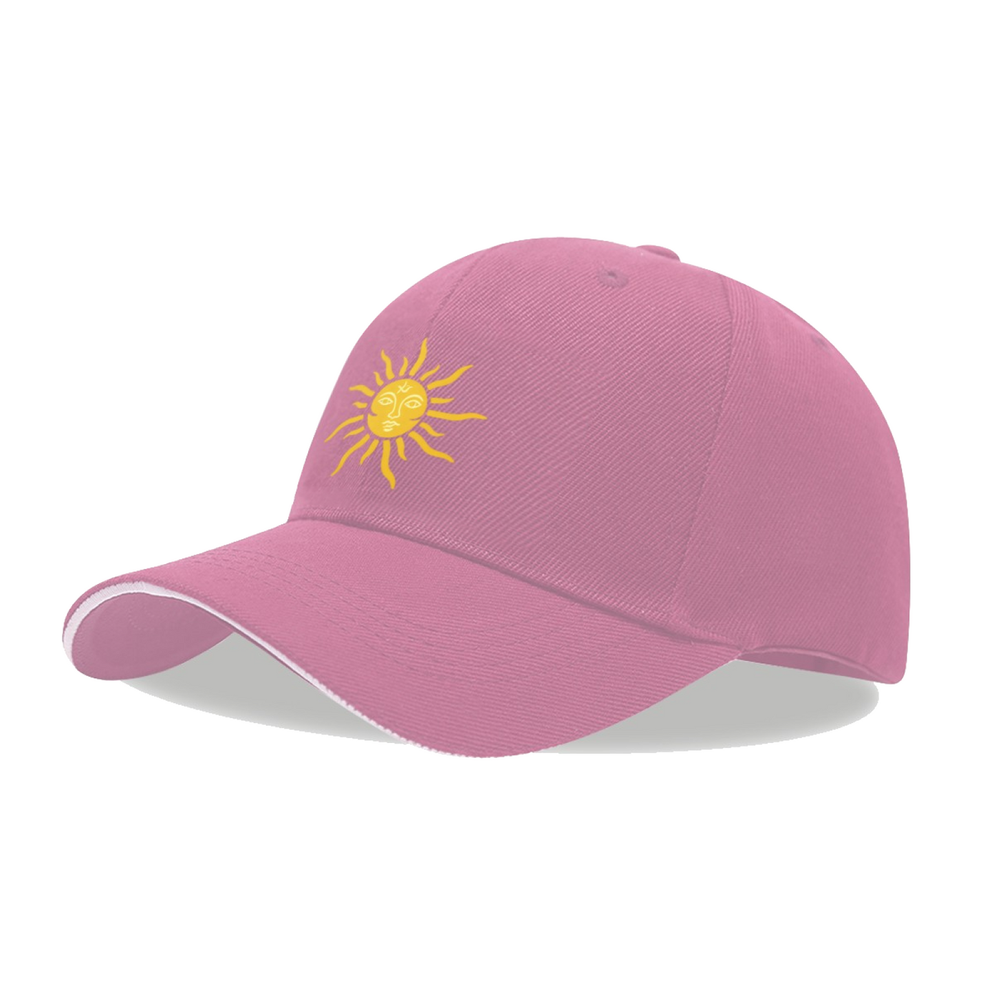 Vintage Face Sun Print Pink Sandwich Baseball Cap, Retro Bohemian Sun Hat