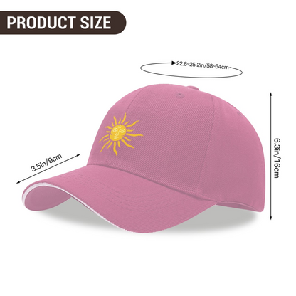 Vintage Face Sun Print Pink Sandwich Baseball Cap, Retro Bohemian Sun Hat