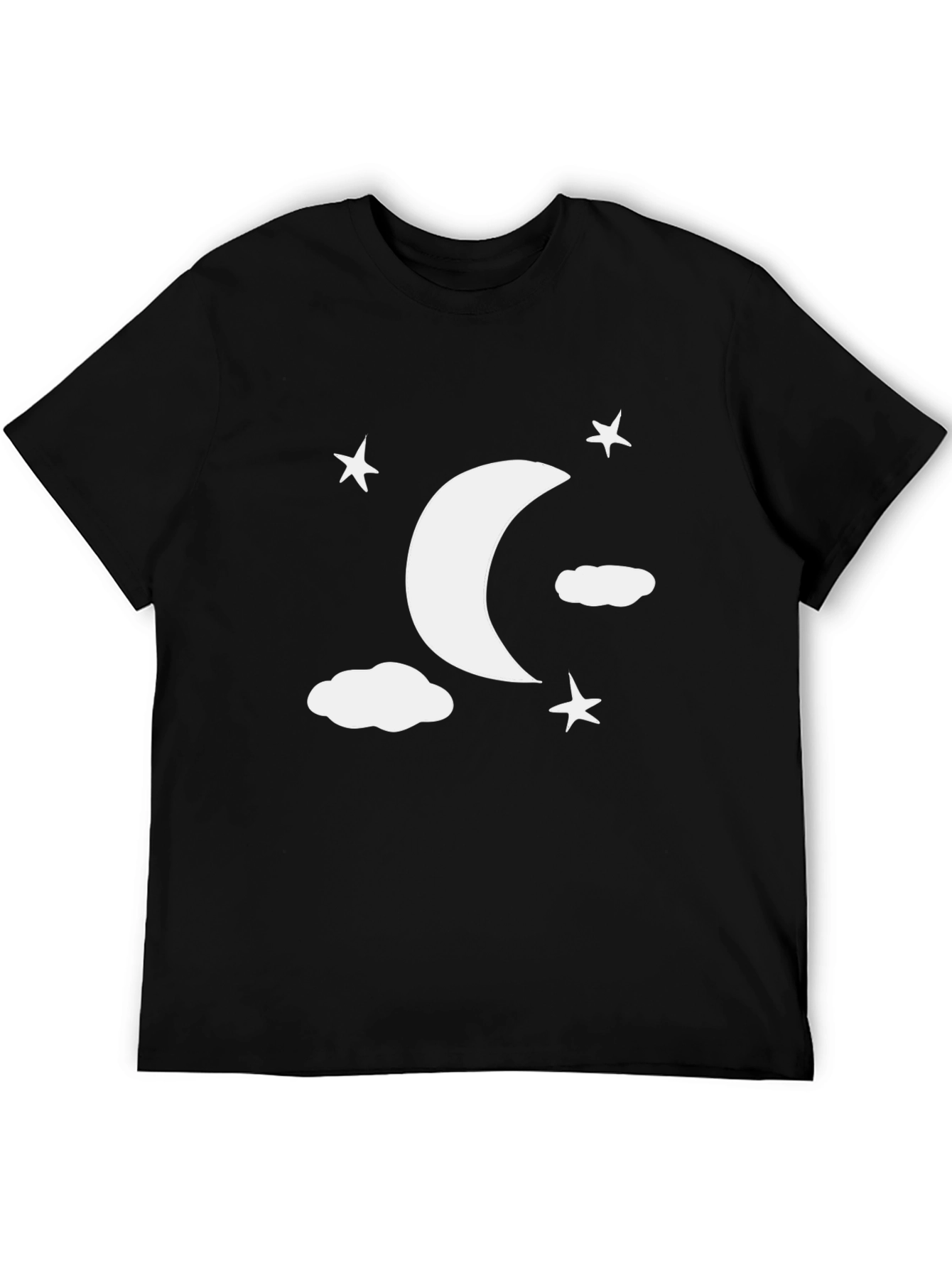 Moon Stars Clouds Graphic Tee - Black Casual Shirt