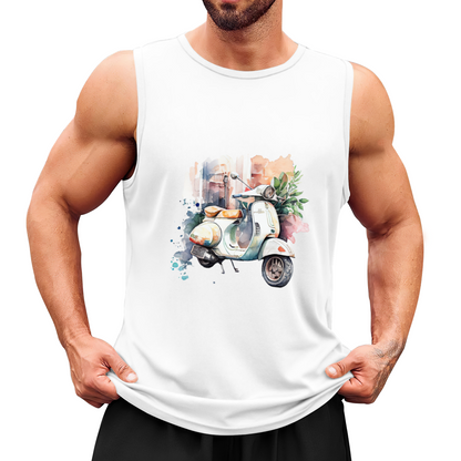 Vintage Vespa Scooter Watercolor Art Casual Mens Tank
