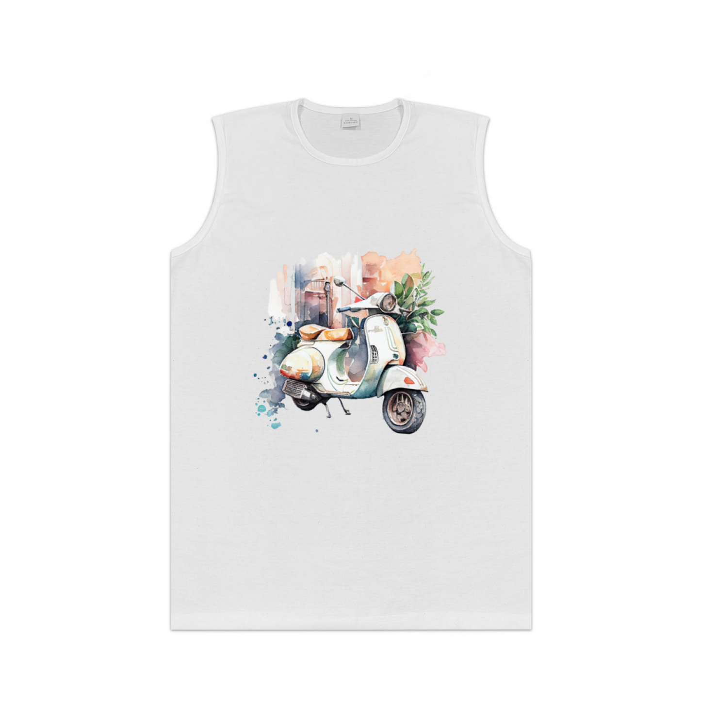 Vintage Vespa Scooter Watercolor Art Casual Mens Tank