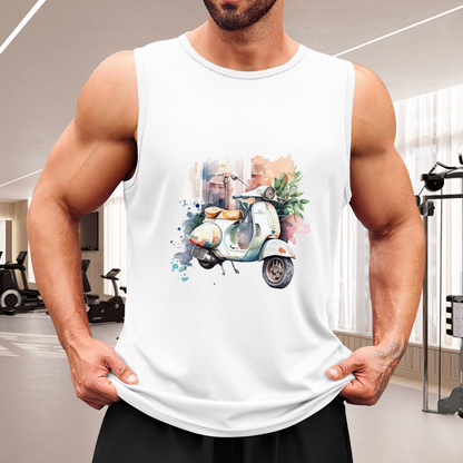 Vintage Vespa Scooter Watercolor Art Casual Mens Tank