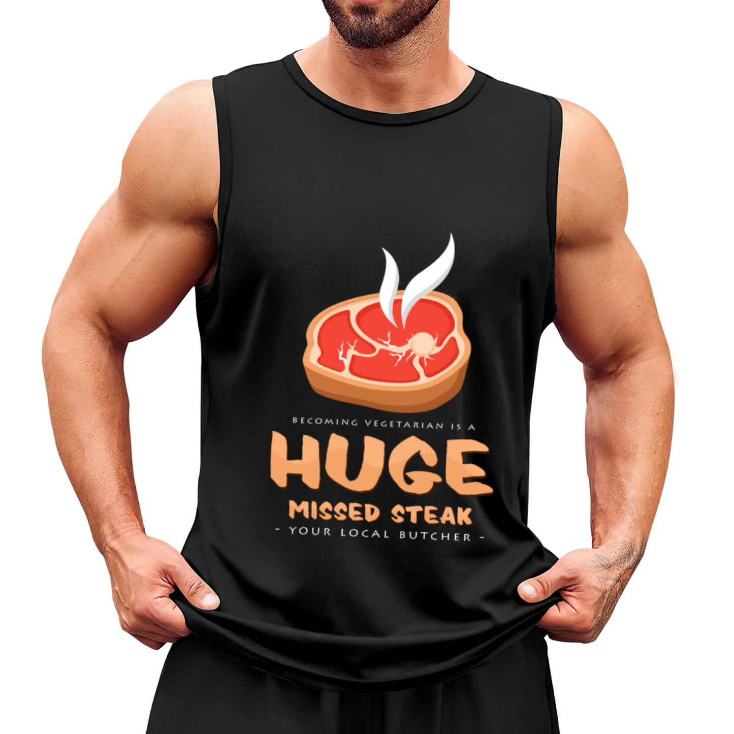 Huge Missed Steak Funny Butcher Graphic Tank Top
