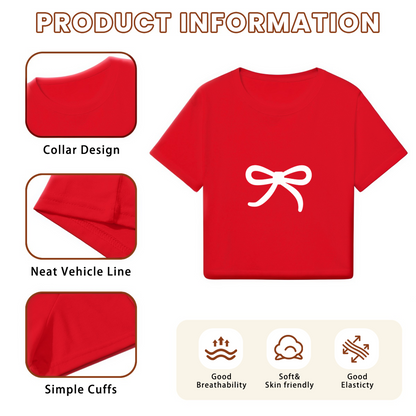 Simple White Bow Coquette Red Cropped T-shirt