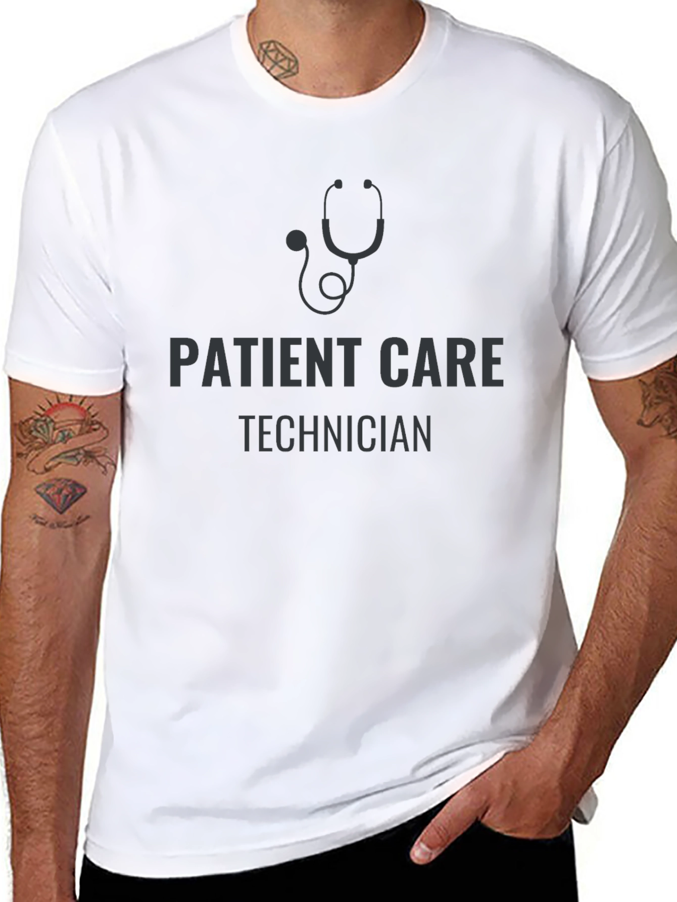 Patient Care Technician Stethoscope Black T-Shirt