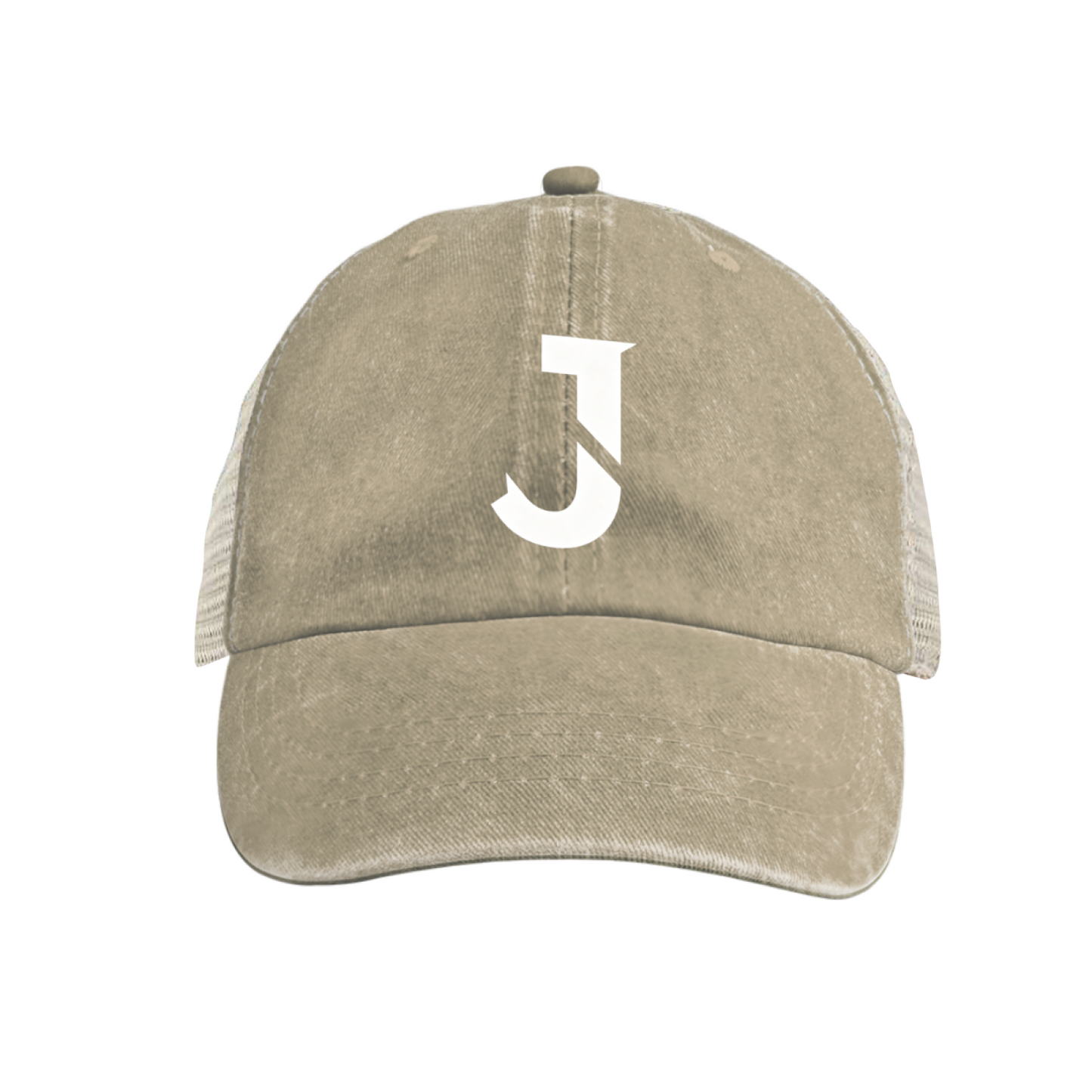 Minimal J Letter Graphic Vintage Blue Distressed Mesh Trucker Hat, Breathable Summer Snapback Cap