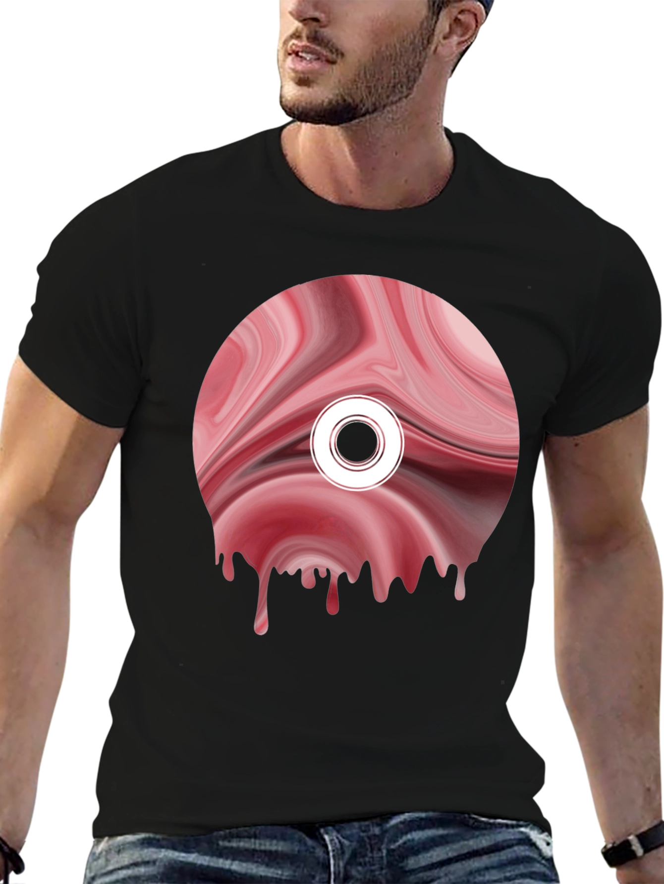 Abstract Melting Disc Graphic Tee - Black