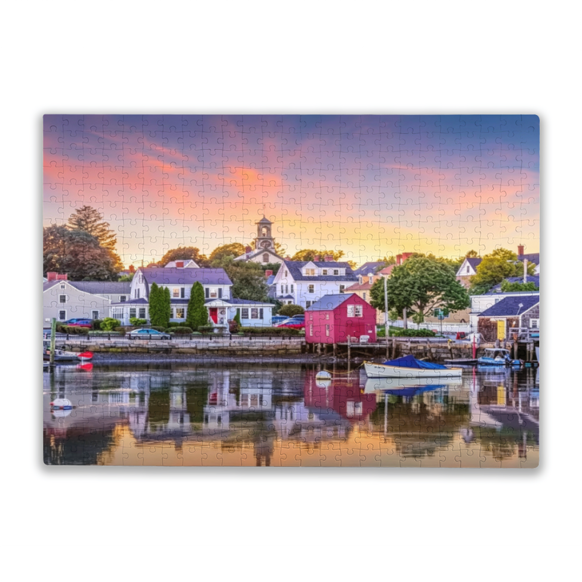 Serene Harbor Town Sunset Water Reflection Landscape Puzzle