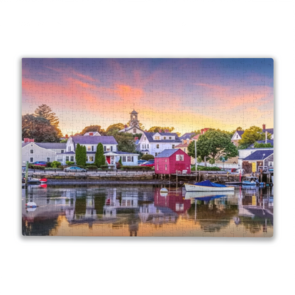Serene Harbor Town Sunset Water Reflection Landscape Puzzle