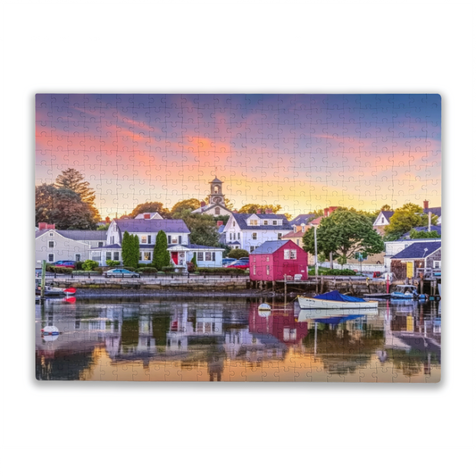 Serene Harbor Town Sunset Water Reflection Landscape Puzzle