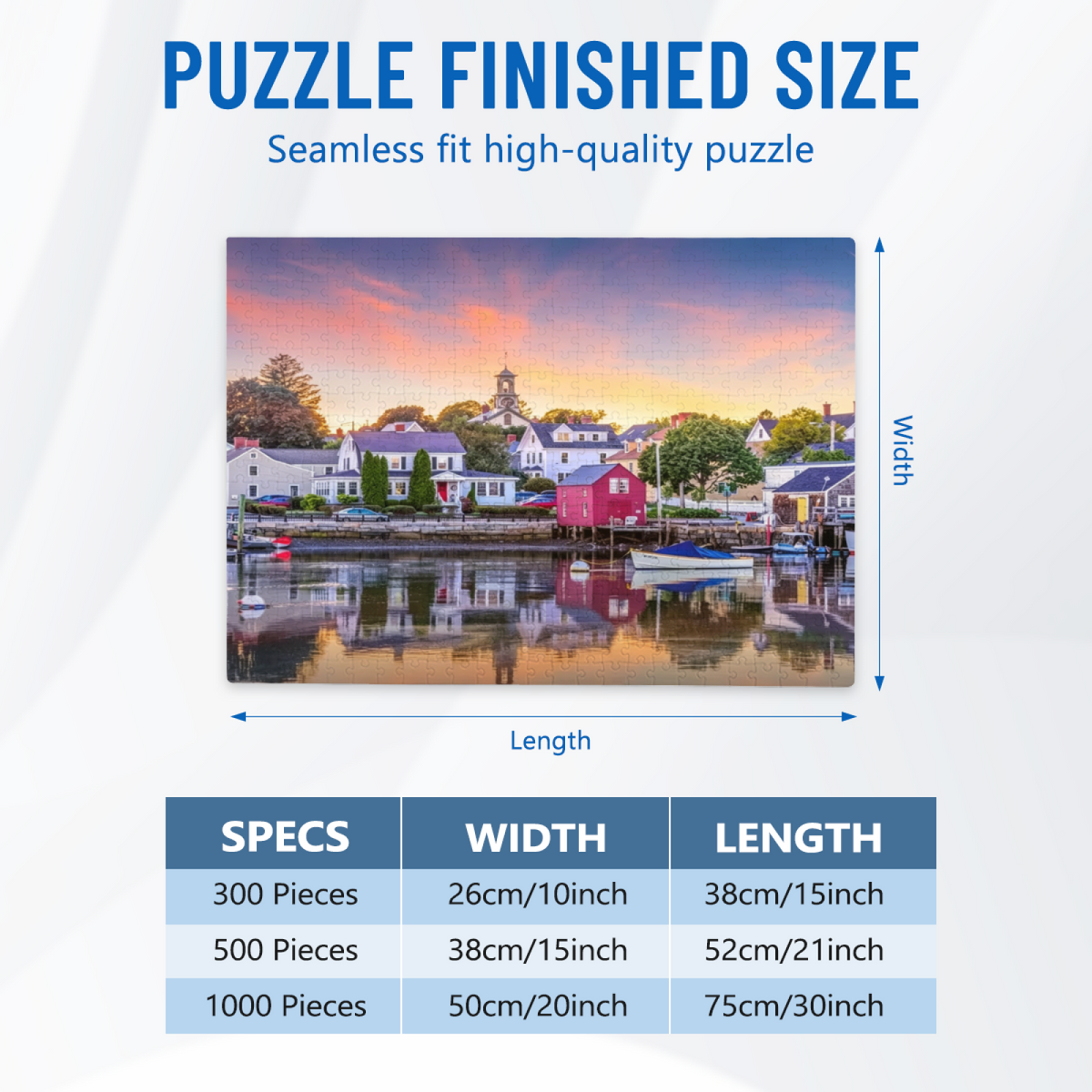Serene Harbor Town Sunset Water Reflection Landscape Puzzle