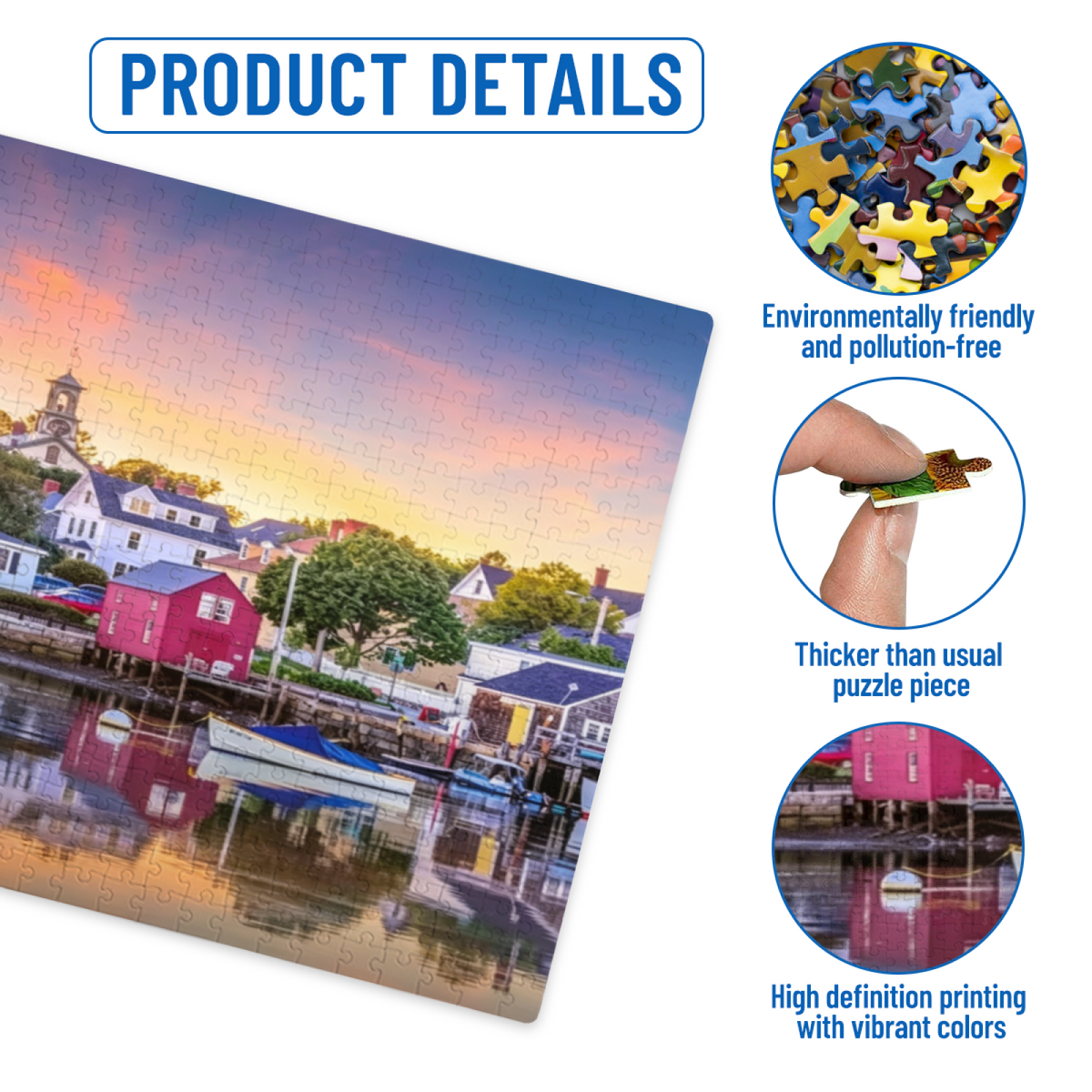 Serene Harbor Town Sunset Water Reflection Landscape Puzzle