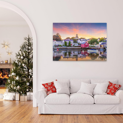 Serene Harbor Town Sunset Water Reflection Landscape Puzzle
