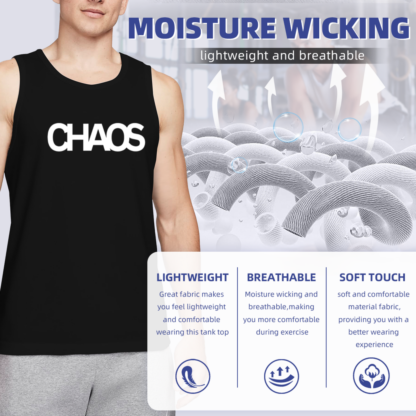 Bold Large White CHAOS Minimal Streetwear Tank Top