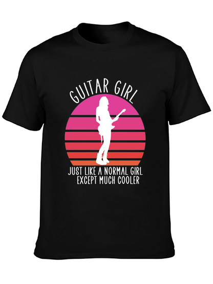 Guitar Girl Cool Retro Sunset T-Shirt