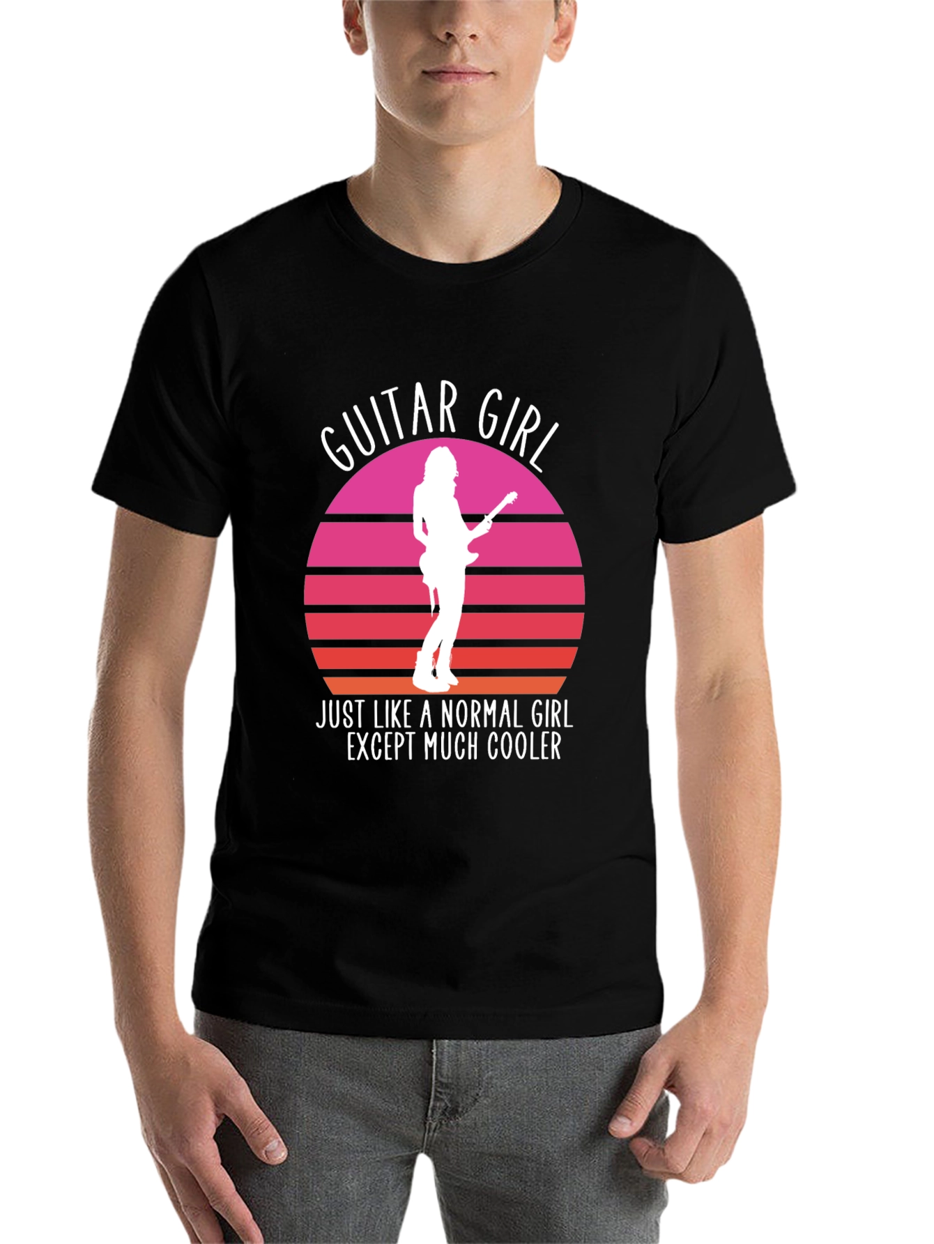 Guitar Girl Cool Retro Sunset T-Shirt