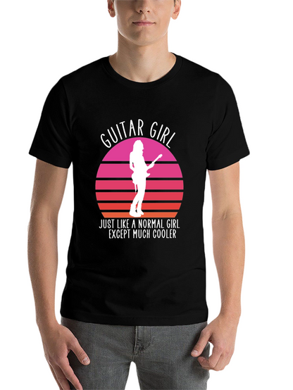 Guitar Girl Cool Retro Sunset T-Shirt