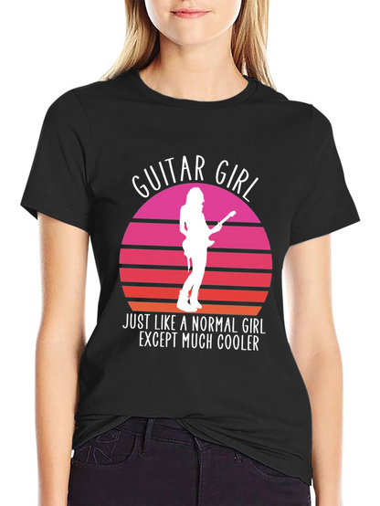 Guitar Girl Cool Retro Sunset T-Shirt