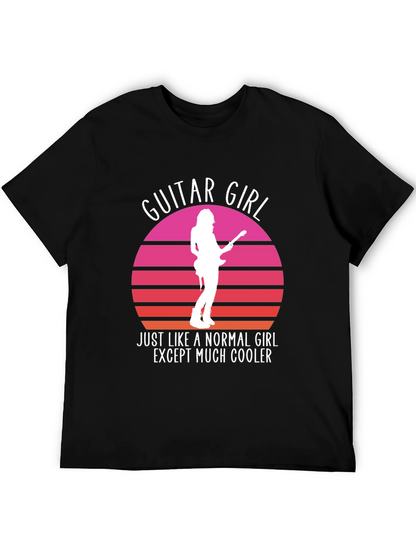 Guitar Girl Cool Retro Sunset T-Shirt