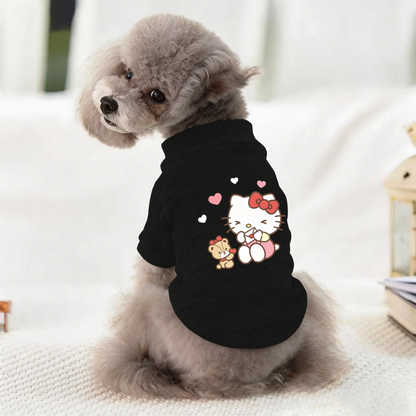 Black Pet Sweater With Cute Hello Kitty & Bear Heart Print Soft Puppy Cardigan