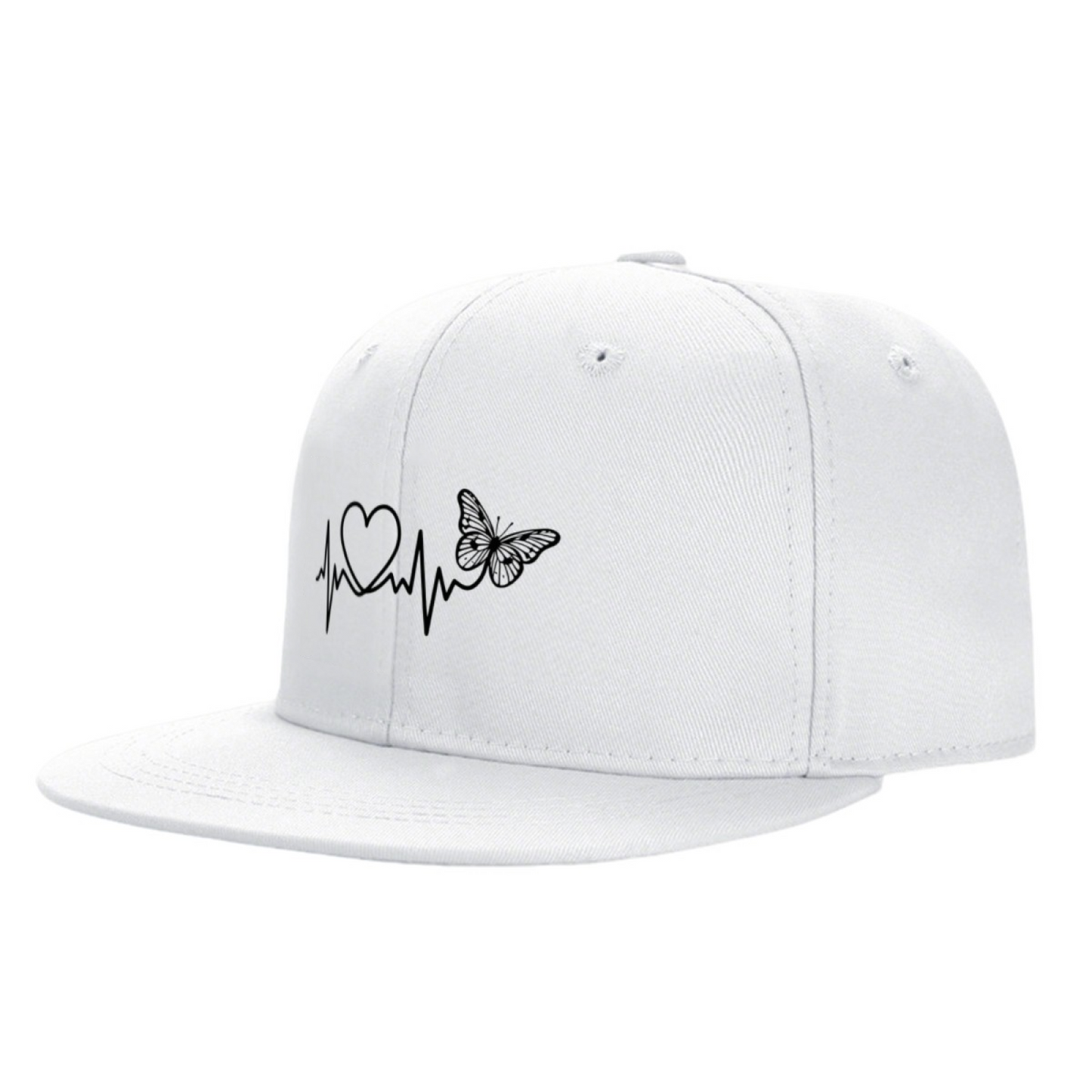 Heartbeat & Butterfly Sweet White Ladies Snapback Sun Hat