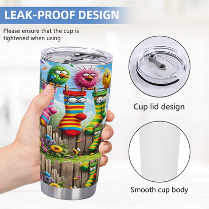 Funny Cartoon Birds & Striped Socks Fence Whimsical Tumbler