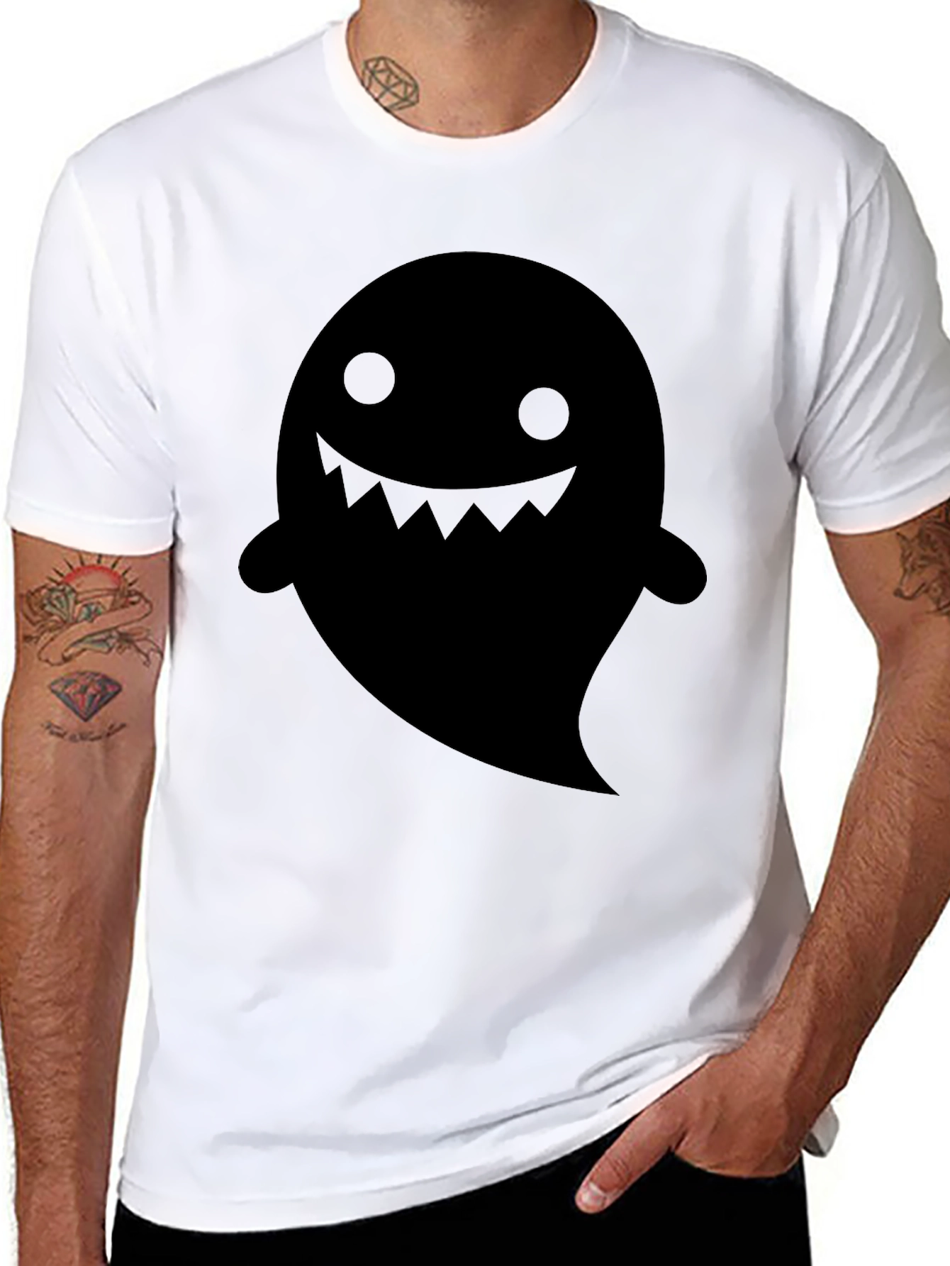 Spooky Ghost Graphic Tee - Black