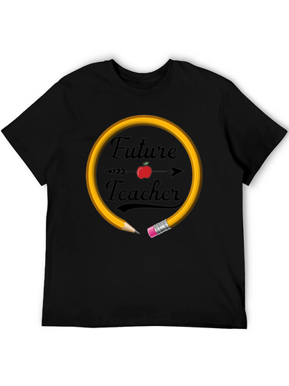Future Teacher T-Shirt Apple Pencil Design Unisex Black Tee