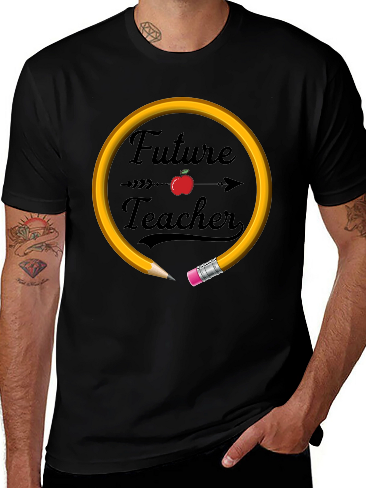 Future Teacher T-Shirt Apple Pencil Design Unisex Black Tee