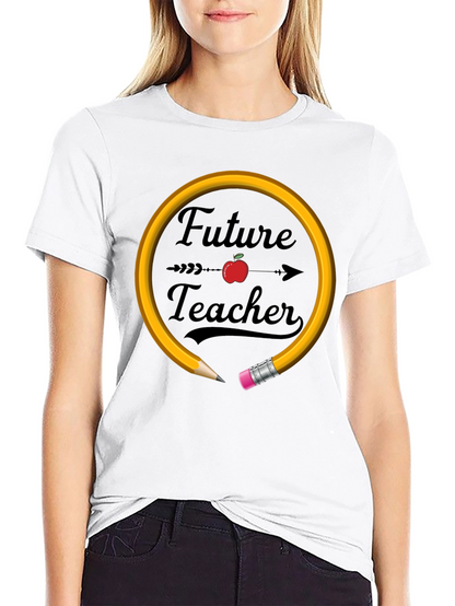 Future Teacher T-Shirt Apple Pencil Design Unisex Black Tee
