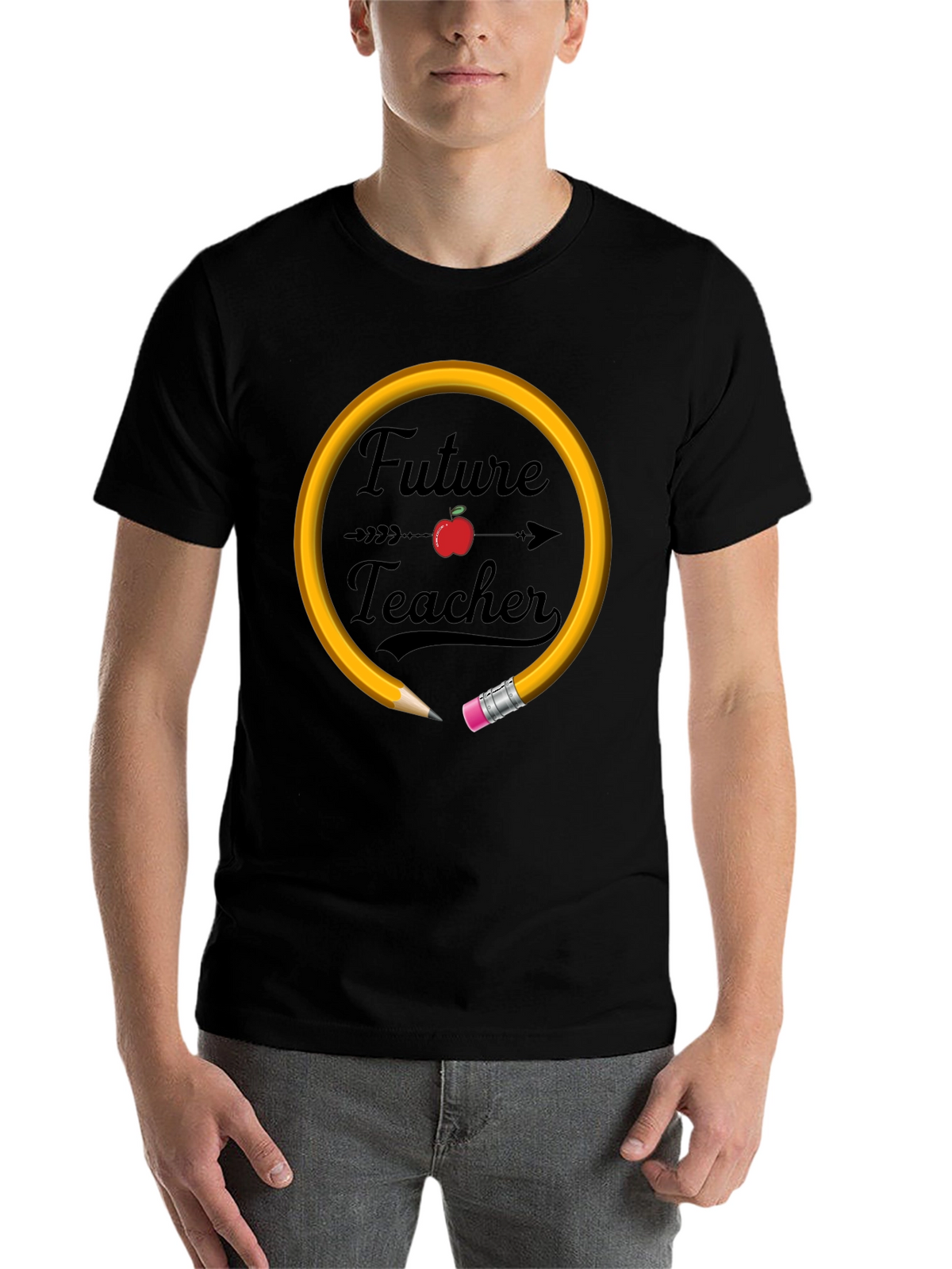 Future Teacher T-Shirt Apple Pencil Design Unisex Black Tee