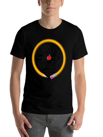 Future Teacher T-Shirt Apple Pencil Design Unisex Black Tee