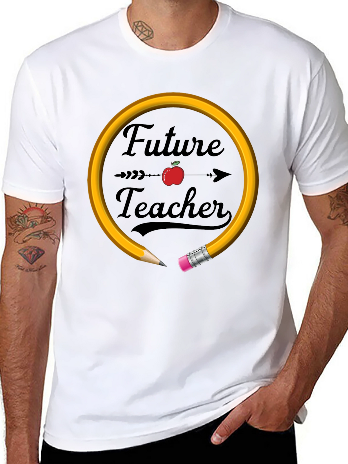 Future Teacher T-Shirt Apple Pencil Design Unisex Black Tee