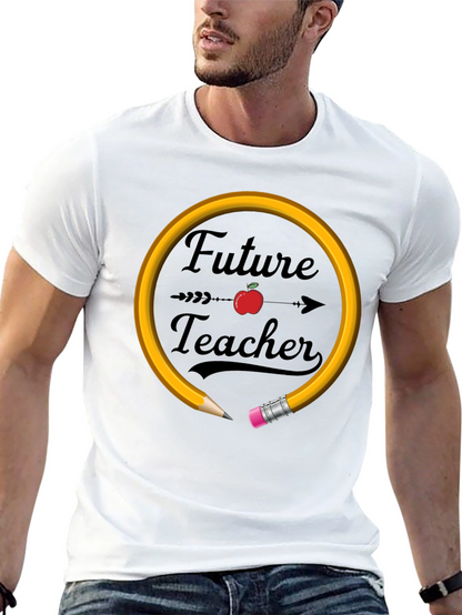 Future Teacher T-Shirt Apple Pencil Design Unisex Black Tee