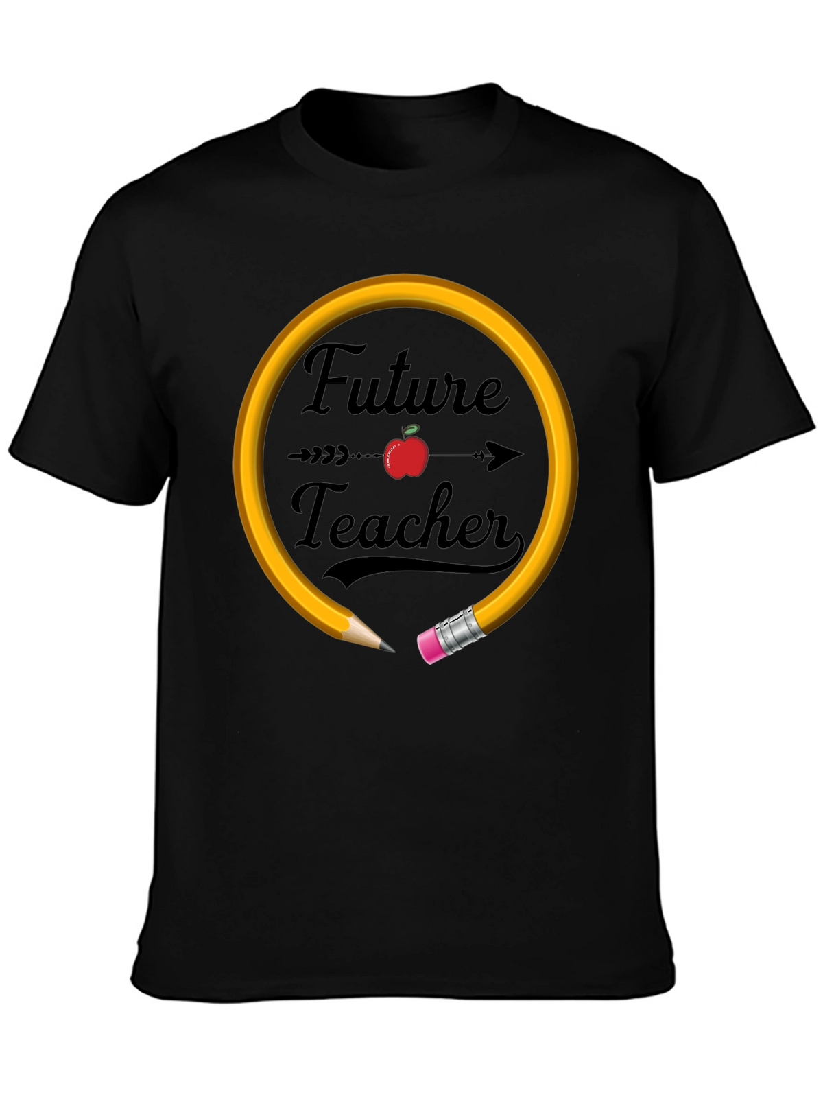 Future Teacher T-Shirt Apple Pencil Design Unisex Black Tee
