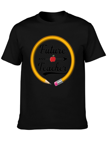 Future Teacher T-Shirt Apple Pencil Design Unisex Black Tee
