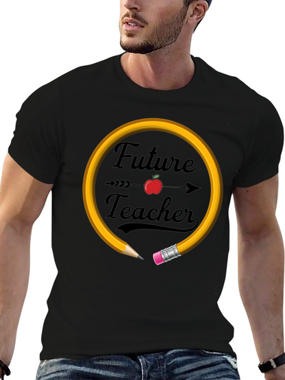 Future Teacher T-Shirt Apple Pencil Design Unisex Black Tee