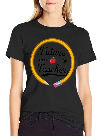 Future Teacher T-Shirt Apple Pencil Design Unisex Black Tee