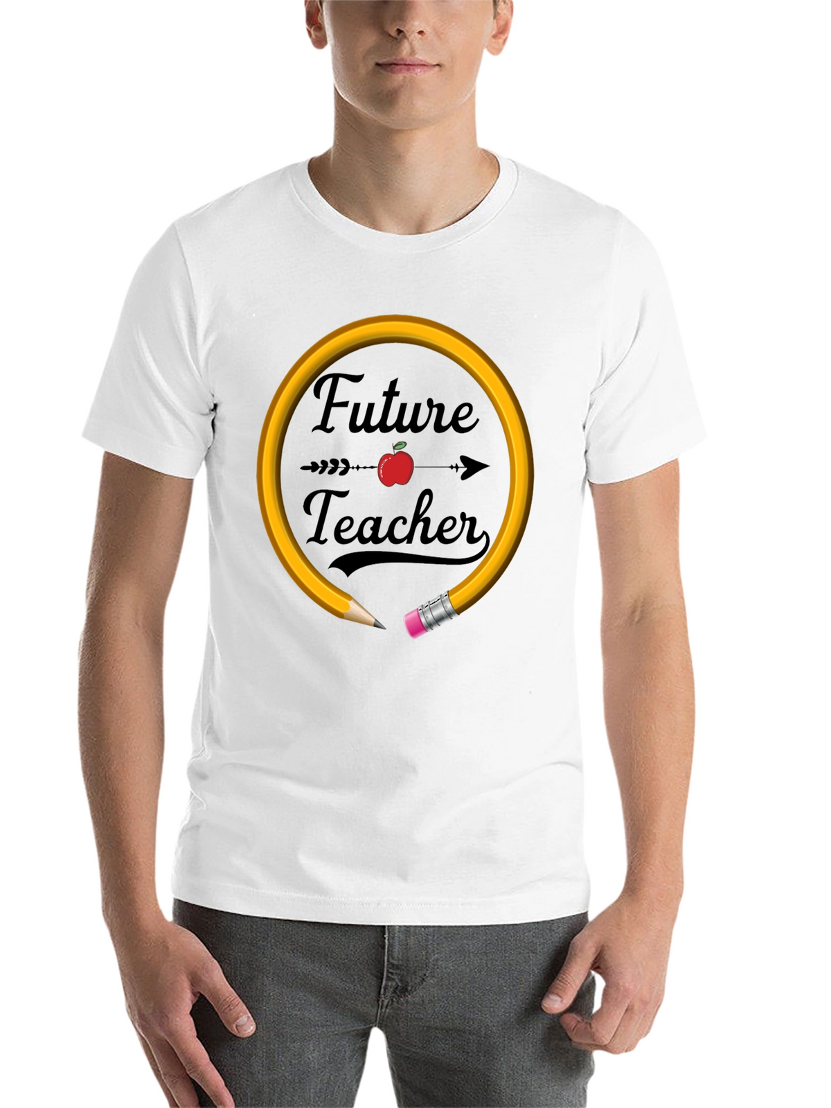 Future Teacher T-Shirt Apple Pencil Design Unisex Black Tee
